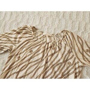 Michael Kors White Gold Chain Logo Tunic Bell Sleeve Top Size‎ Small